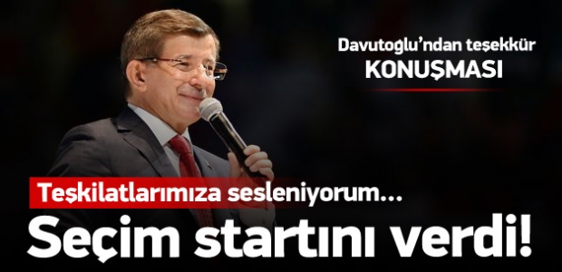 Başbakan Davutoğlu'dan teşekkür konuşması