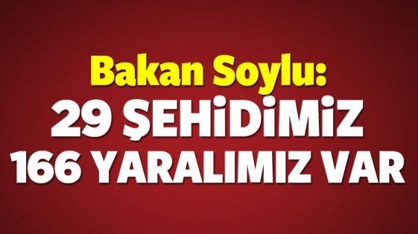 Bakan Soylu: 29 şehidimiz, 166 yaralımız var