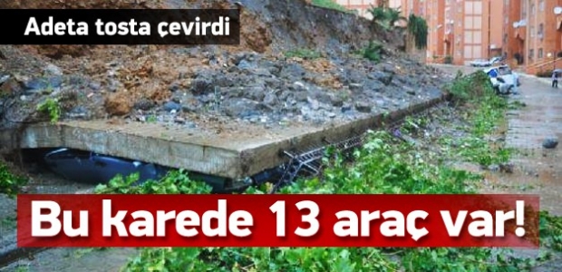 İstinar duvarı 13 aracın üstüne çöktü