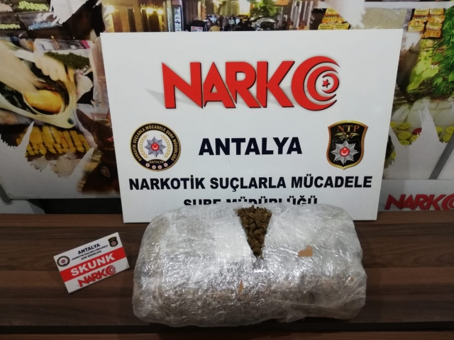 Antalya’da 9.5 kilo skunk ele geçirildi   