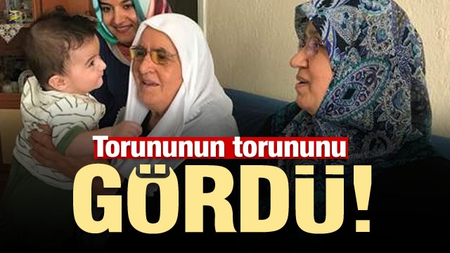 Bayramda torunun torununu görmenin mutluluğunu yaşadı