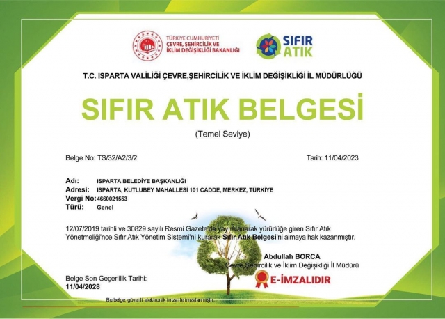 Isparta Belediyesi, Sıfır Atık Belgesi Alarak Bir İlke İmza Attı