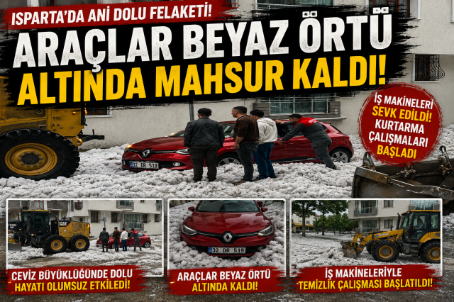 Isparta&rsquo;da Dolu Yağışı Ara&ccedil;ları Mahsur Bıraktı