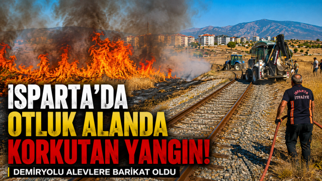 Isparta’da Otluk Alanda Korkutan Yangın: Demiryolu Alevlere Barikat Oldu!