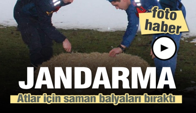 Isparta'da jandarma atlar için saman balyası bıraktı