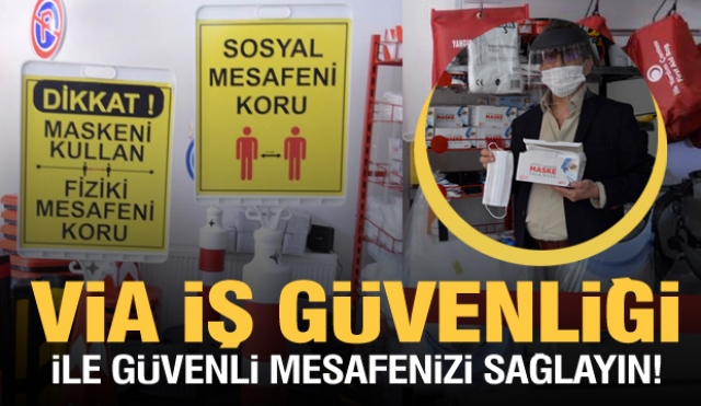 Isparta'da sosyal mesafe uyarı levhaları ve maskeler via iş güvenlik'te