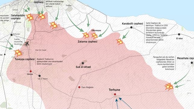  Libya hükümet kuvvetleri Terhune kentini ele geçirmek için 7 cephede ilerliyor