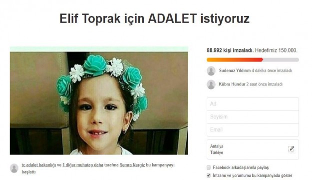 Minik Elif'in annesinin hedefi 1 milyon imza