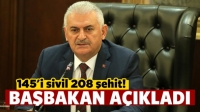 Başbakan Yıldırım a&ccedil;ıkladı: 208 şehit
