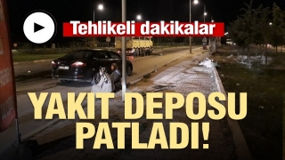 Otomobilin çarptığı kamyonun yakıt deposu patladı 