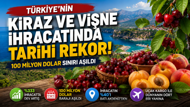 T&uuml;rkiye&rsquo;nin Kiraz ve Vişne İhracatından Tarihi Rekor: 100 Milyon Dolar Sınırı Aşıldı